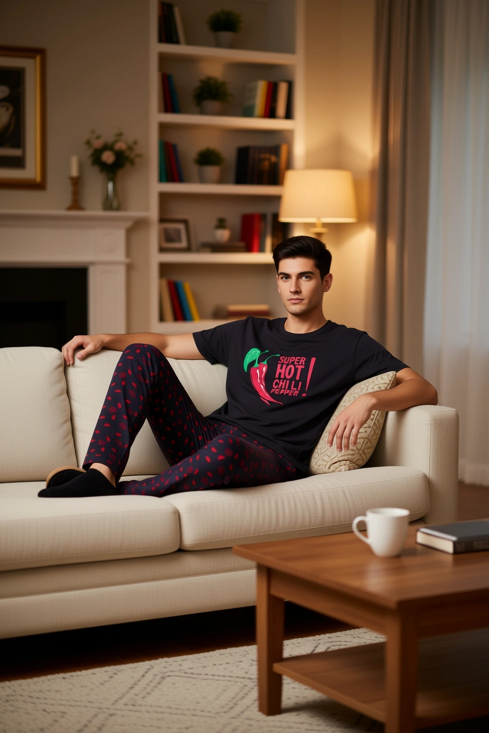 Erkek Biber Baskılı Pijama Takımı Bisiklet Yaka Regular Fit Fonksiyonel Dayanıklı Kaliteli