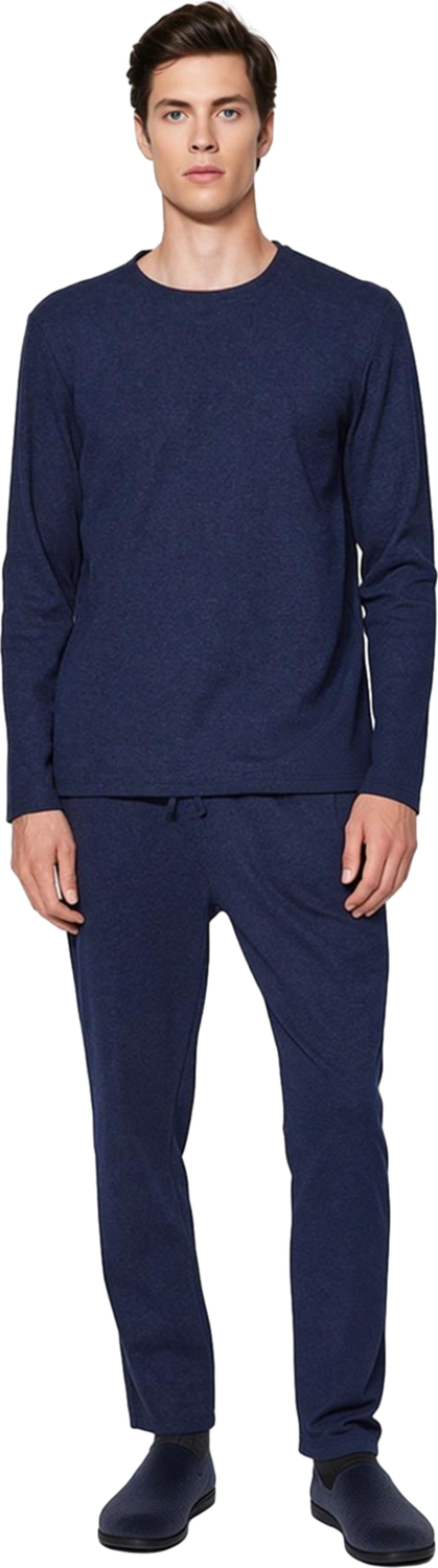 Erkek Bisiklet Yaka Uzun Kollu Pijama Takımı Waffle Dokulu Regular Fit Fonksiyonel Estetik