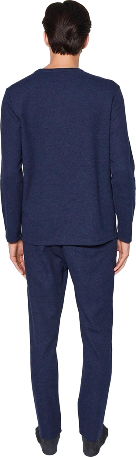 Erkek Bisiklet Yaka Uzun Kollu Pijama Takımı Waffle Dokulu Regular Fit Fonksiyonel Estetik