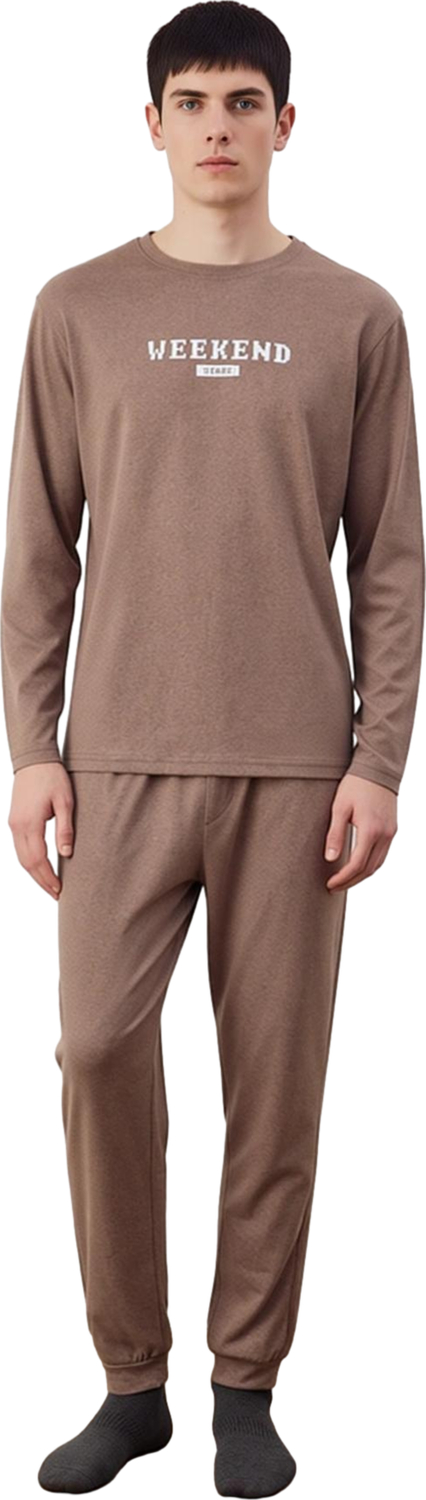 Erkek Bisiklet Yaka Uzun Kollu Baskılı Pijama Takımı Fonksiyonel Dayanıklı Kaliteli Modern