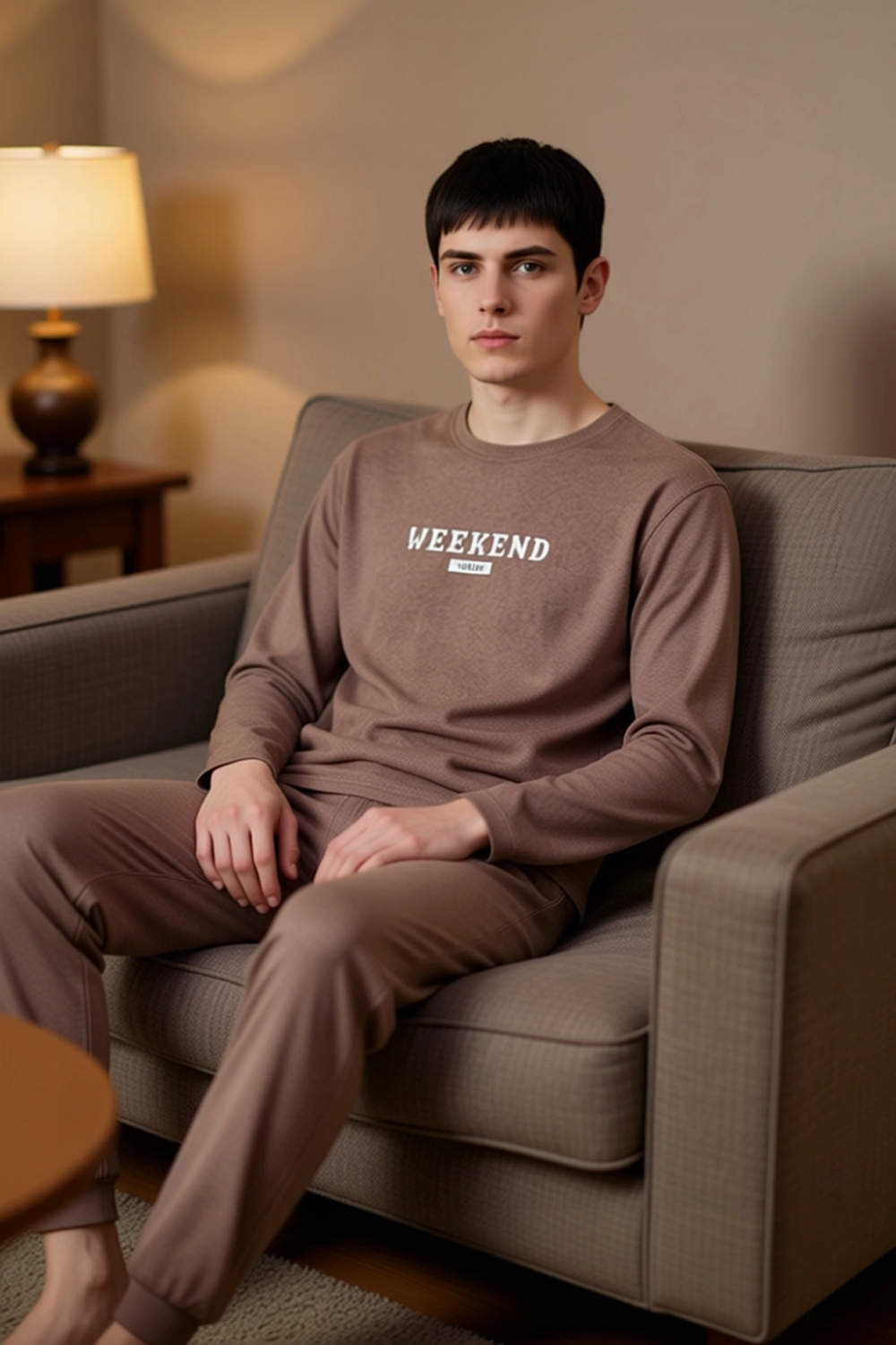 Erkek Bisiklet Yaka Uzun Kollu Baskılı Pijama Takımı Fonksiyonel Dayanıklı Kaliteli Modern
