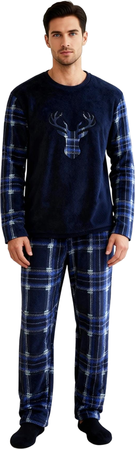 Erkek Polar Pijama Takımı Geyik Baskılı Ekose Detaylı Fonksiyonel Dayanıklı Kaliteli Rahat