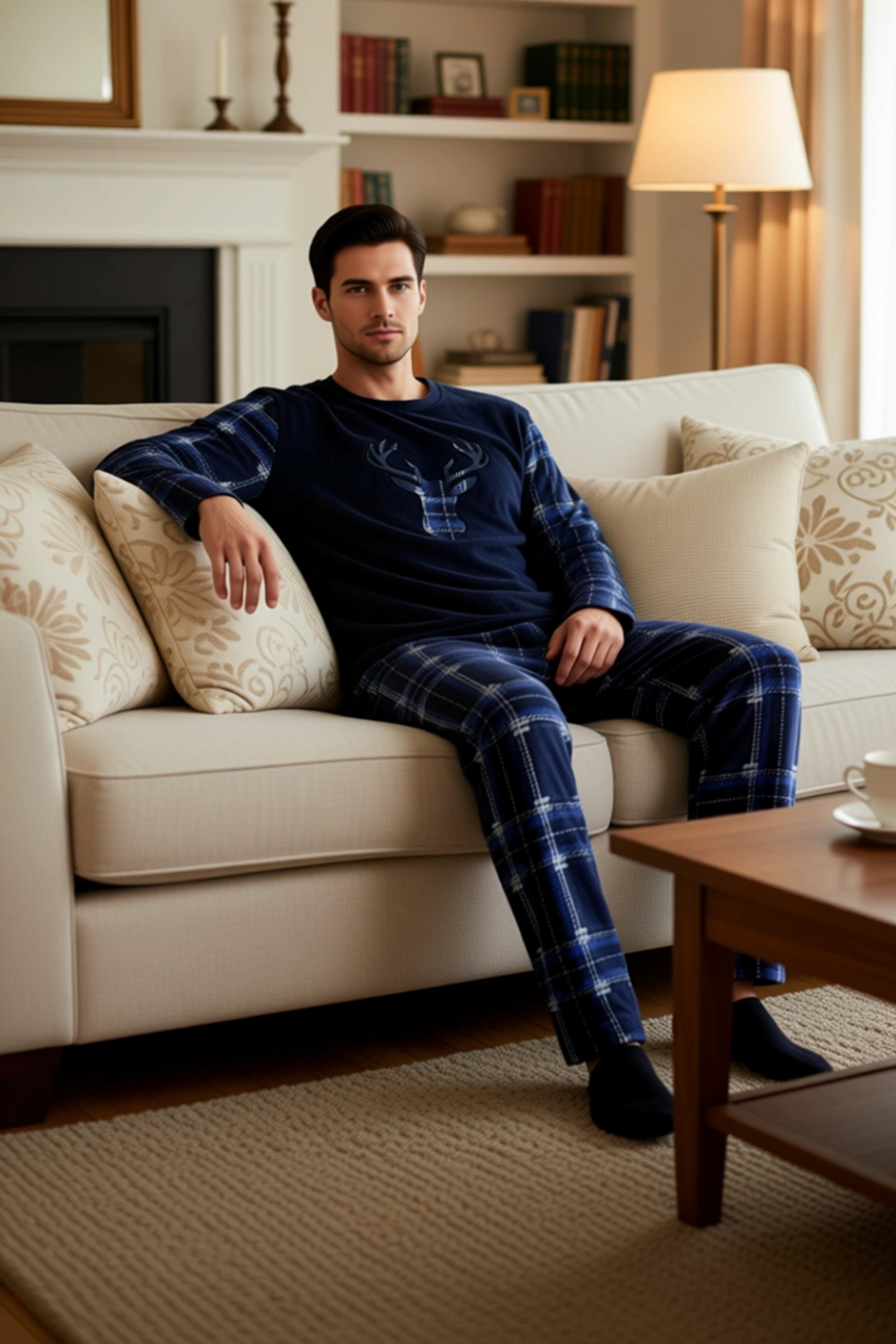 Erkek Polar Pijama Takımı Geyik Baskılı Ekose Detaylı Fonksiyonel Dayanıklı Kaliteli Rahat