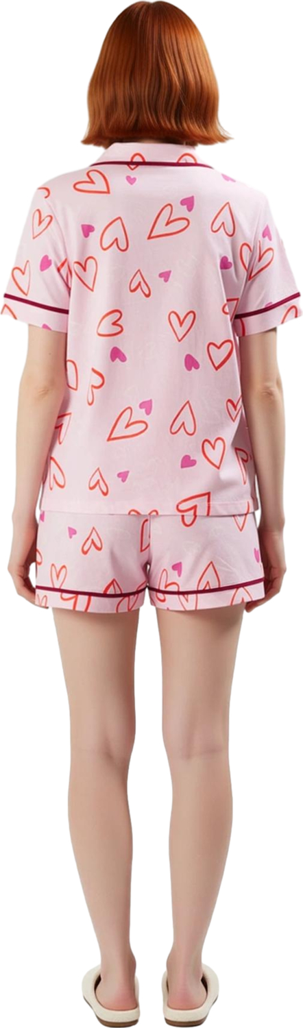 Kadın Kalpli Pijama Takımı Gömlek Şort Fonksiyonel Dayanıklı Kaliteli Konforlu Estetik Şık
