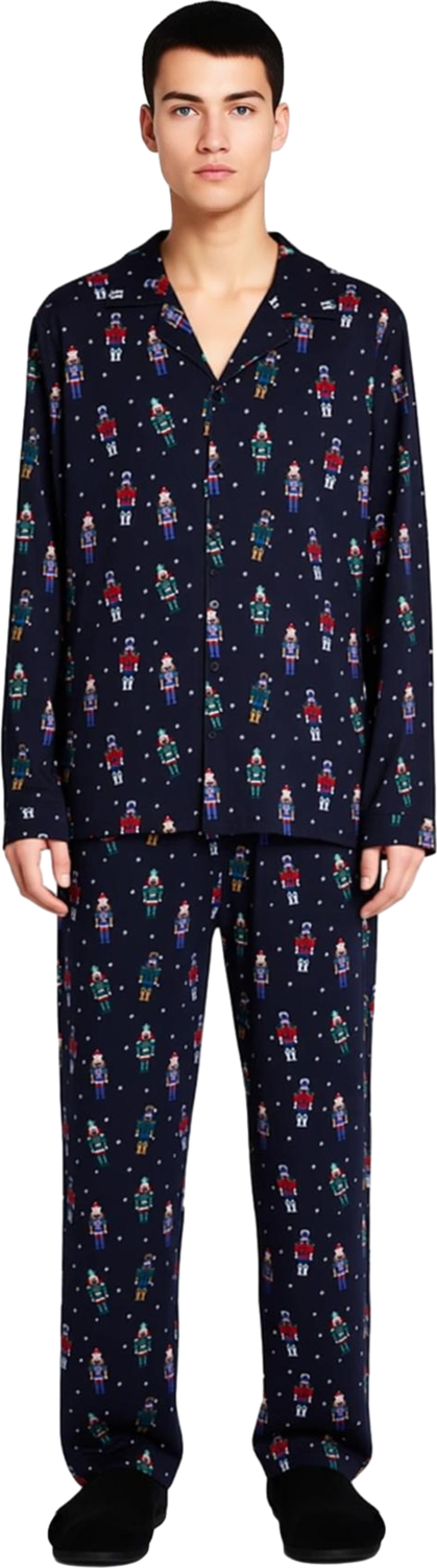 Yılbaşı Desenli Erkek Pijama Takımı Gömlek Yaka Regular Fit %100 Pamuk Fonksiyonel Estetik