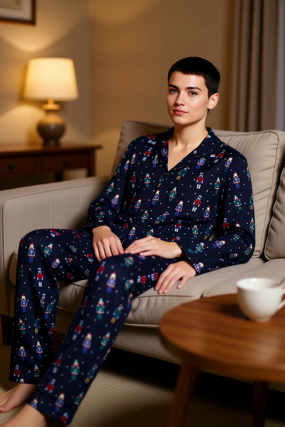 Yılbaşı Desenli Erkek Pijama Takımı Gömlek Yaka Regular Fit %100 Pamuk Fonksiyonel Estetik