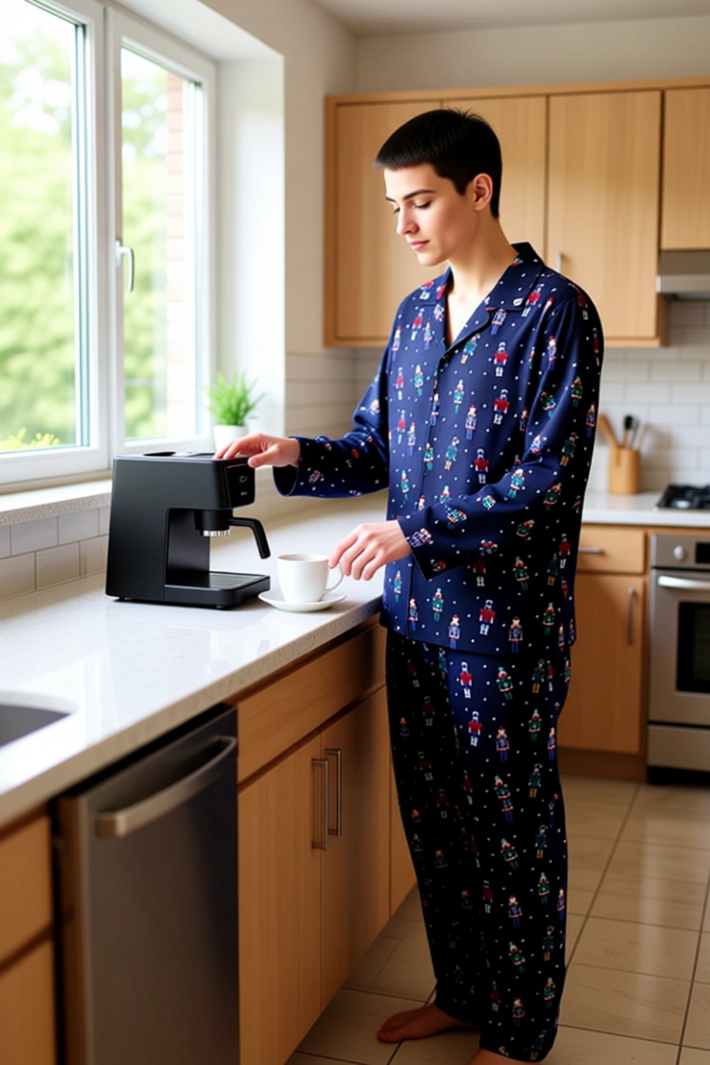 Yılbaşı Desenli Erkek Pijama Takımı Gömlek Yaka Regular Fit %100 Pamuk Fonksiyonel Estetik