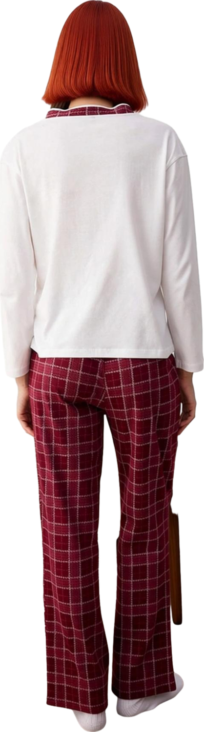 Kadın Kalpli Ekose Detaylı Pijama Takımı Fonksiyonel Dayanıklı Kaliteli Konforlu Estetik Şık
