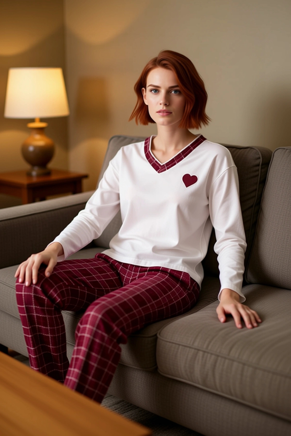 Kadın Kalpli Ekose Detaylı Pijama Takımı Fonksiyonel Dayanıklı Kaliteli Konforlu Estetik Şık