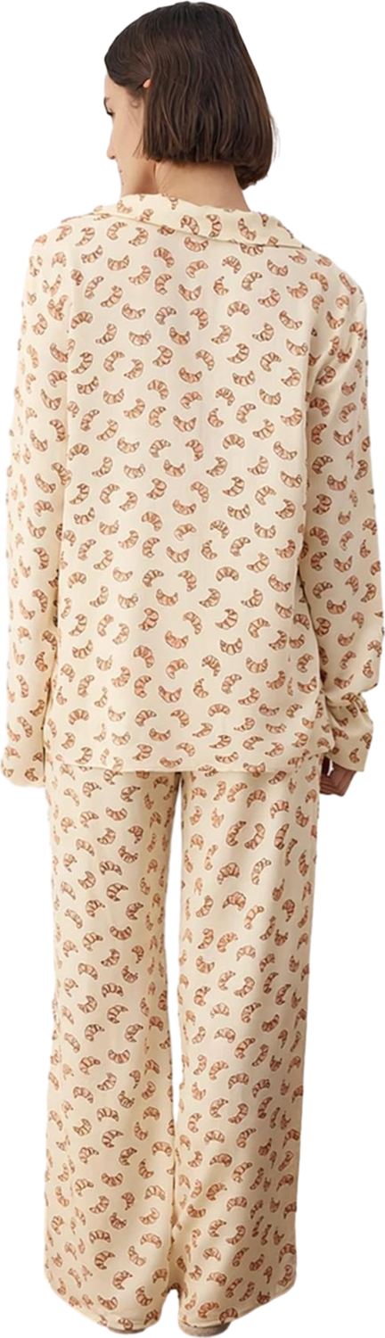 Kadın Viskoza Baskılı Pijama Takımı Gömlek ve Pantolon Uzun Kollu Fonksiyonel Dayanıklı Şık