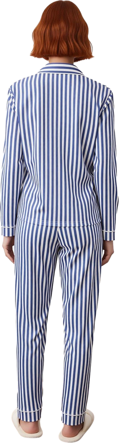 Kadın Klasik Çizgili Pijama Takımı Uzun Kollu Fonksiyonel Dayanıklı Kaliteli Konforlu Spor