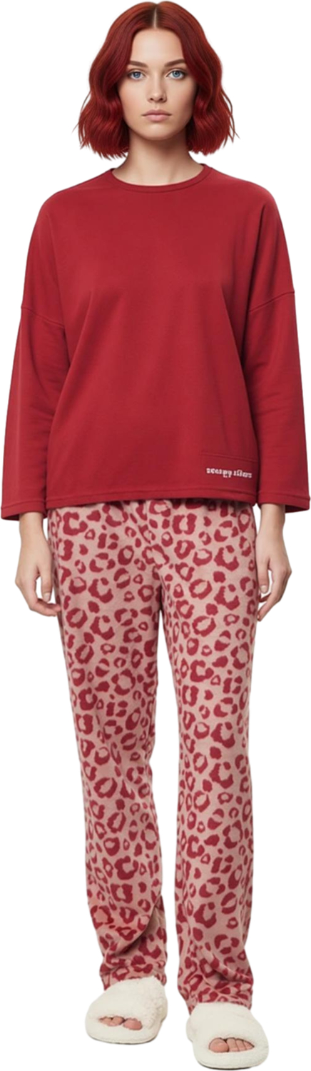Kadın Leopar Desenli Polar Pijama Takımı Fonksiyonel Dayanıklı Kaliteli Konforlu Estetik Şık