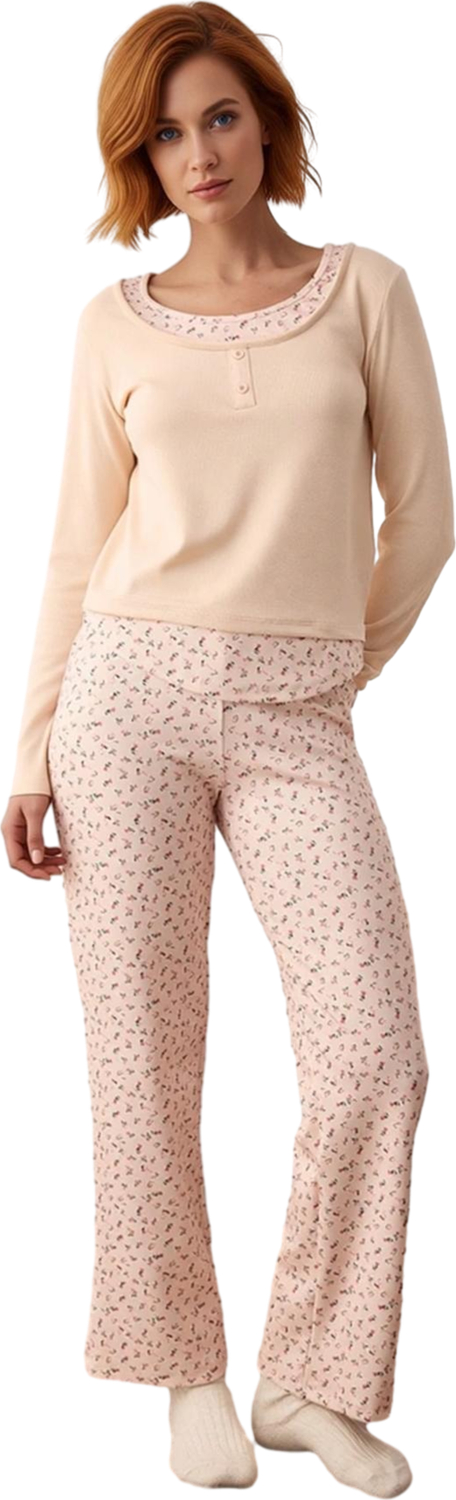 Kadın Çiçek Baskılı Uzun Kollu Pijama Takımı Fonksiyonel Dayanıklı Kaliteli Konforlu Rahat