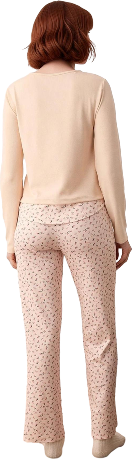 Kadın Çiçek Baskılı Uzun Kollu Pijama Takımı Fonksiyonel Dayanıklı Kaliteli Konforlu Rahat
