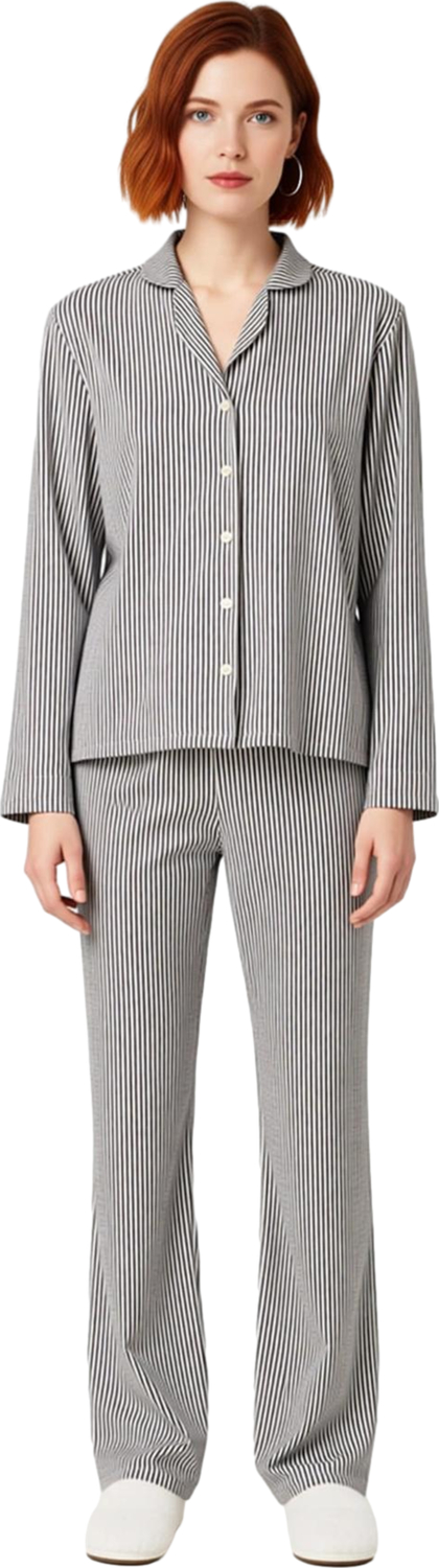 Kadın Klasik Çizgili Örme Pijama Takımı Fonksiyonel Dayanıklı Kaliteli Konforlu Estetik Şık