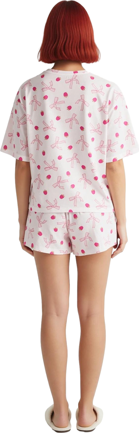 Kadin Kurdele Fiyonk Desenli Pamuklu Pijama Seti Fonksiyonel Dayanıklı Kaliteli Konforlu Şık
