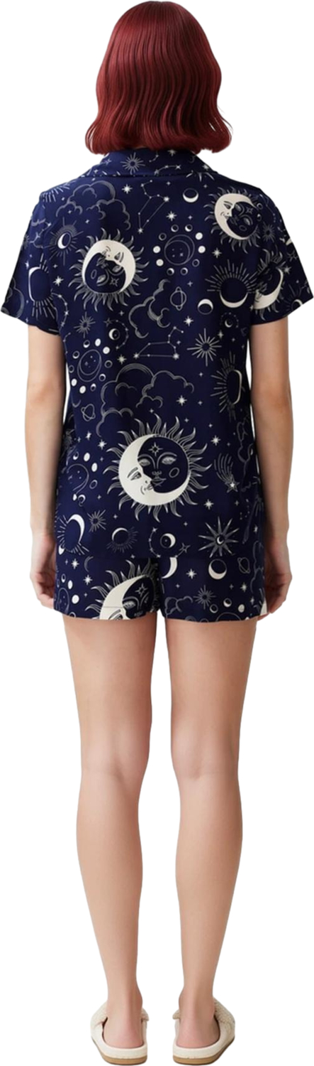 Kadın Viskon Galaksi Desenli Gömlek ve Şort Pijama Takımı Fonksiyonel Dayanıklı Kaliteli Şık