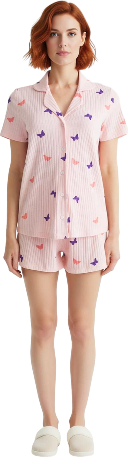 Kadın Kelebek Desenli Örme Pijama Takımı Fonksiyonel Dayanıklı Kaliteli Konforlu Estetik Şık