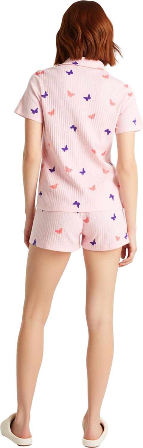 Kadın Kelebek Desenli Örme Pijama Takımı Fonksiyonel Dayanıklı Kaliteli Konforlu Estetik Şık