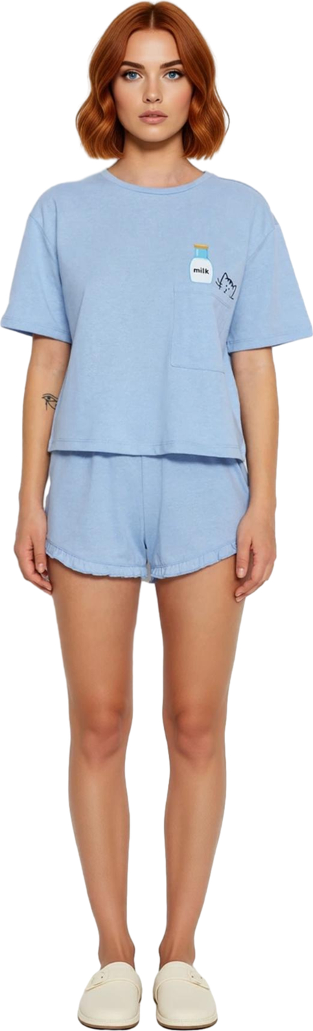 Kadın Süt Şişesi Baskılı Şortlu Pijama Takımı Fonksiyonel Dayanıklı Kaliteli Konforlu Spor