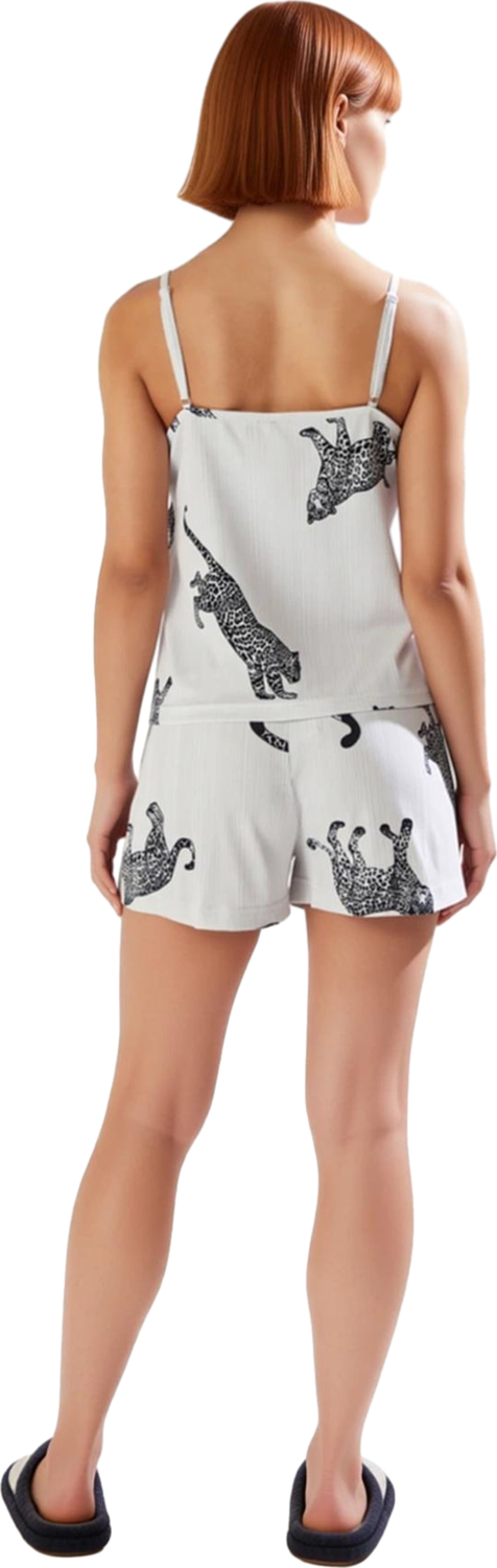 Kadın V Yaka İnce Askılı Hayvan Baskılı Pijama Seti Fonksiyonel Dayanıklı Kaliteli Estetik