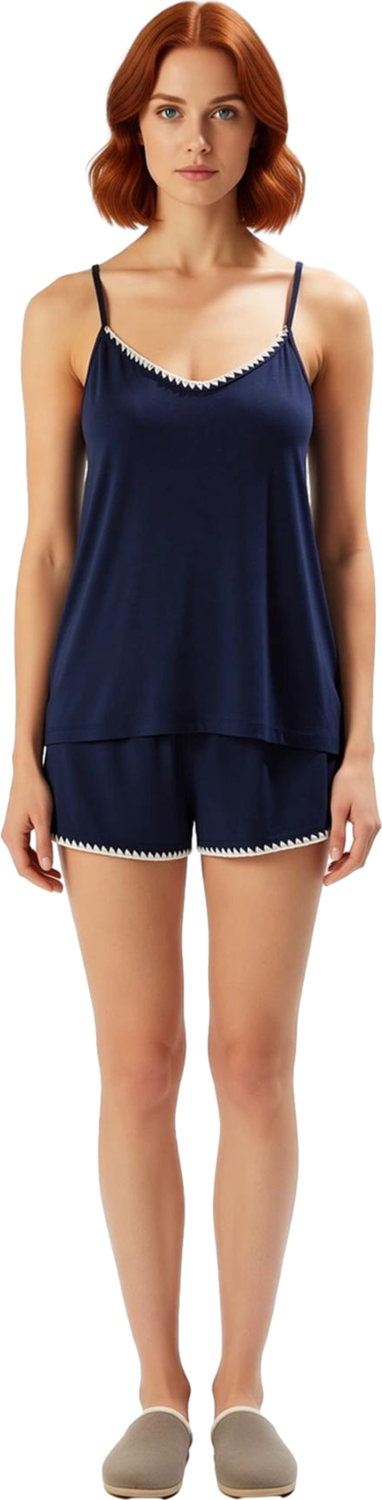Kadın Dikiş Detaylı V Yaka İnce Askılı Pijama Takımı Fonksiyonel Dayanıklı Kaliteli Modern