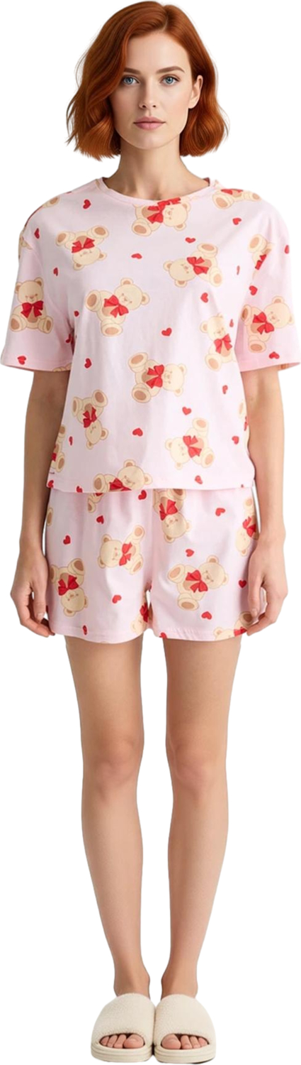 Kadın Tatlı Ayıcık Baskılı Pijama Takımı Fonksiyonel Dayanıklı Kaliteli Konforlu Estetik Şık