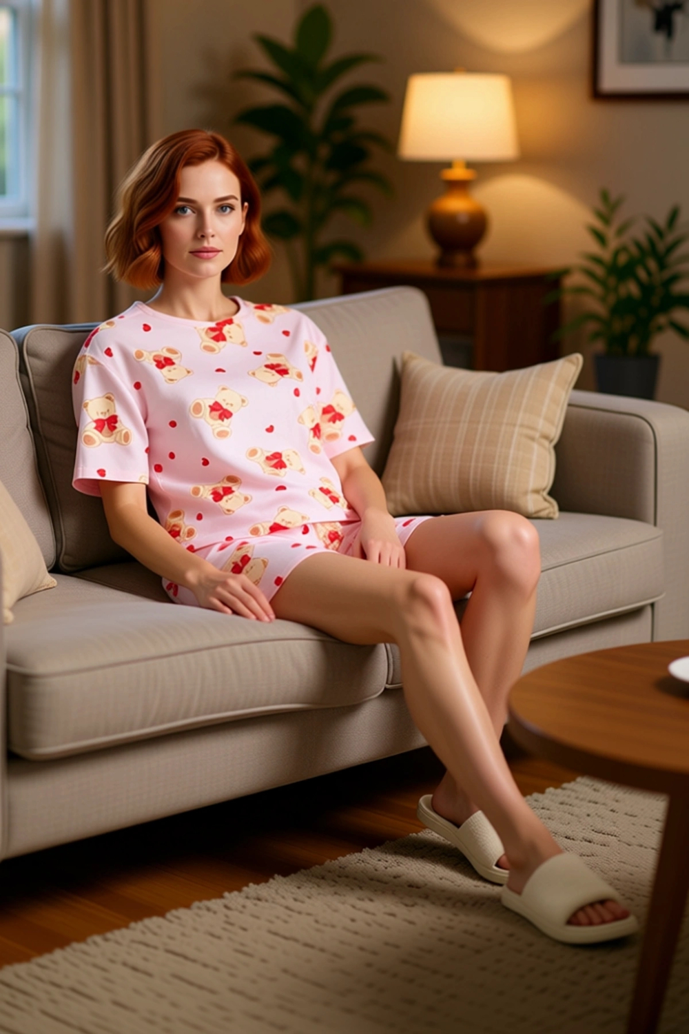 Kadın Tatlı Ayıcık Baskılı Pijama Takımı Fonksiyonel Dayanıklı Kaliteli Konforlu Estetik Şık
