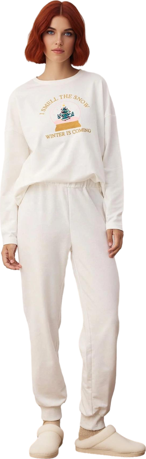 Kadın Kış Temalı Nakışlı Lounge Pijama Takımı Fonksiyonel Dayanıklı Kaliteli Konforlu Spor
