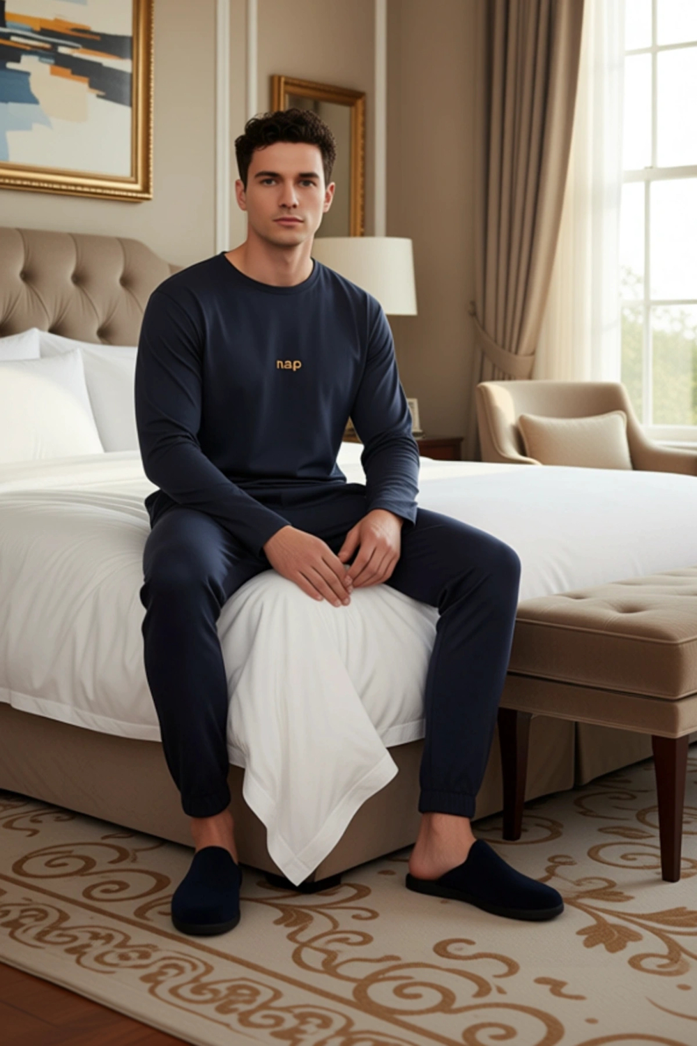 Erkek Slogan Baskılı Relaxed Fit Pijama Üstü ve Altı Fonksiyonel Dayanıklı Kaliteli Modern