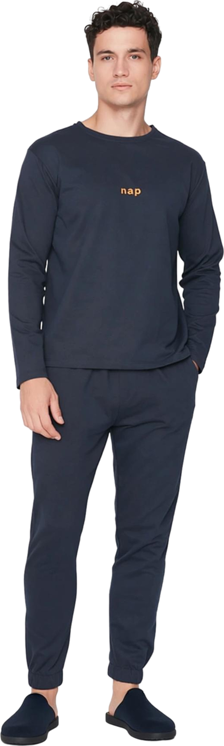 Erkek Slogan Baskılı Relaxed Fit Pijama Üstü ve Altı Fonksiyonel Dayanıklı Kaliteli Modern