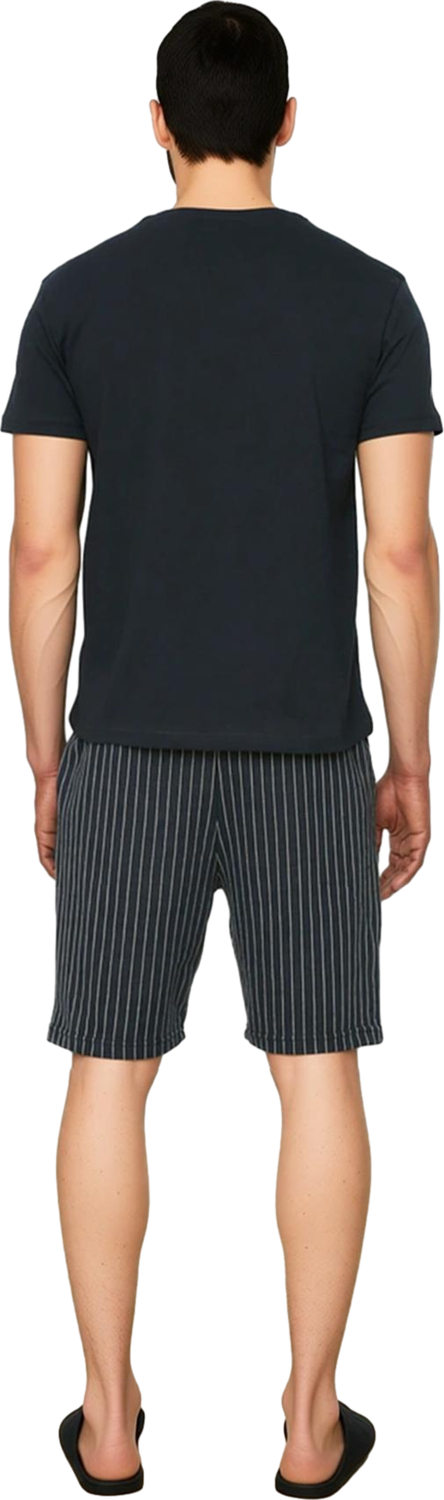 Erkek Çizgili Pijama Takımı Regular Fit Bisiklet Yaka Fonksiyonel Dayanıklı Kaliteli Rahat