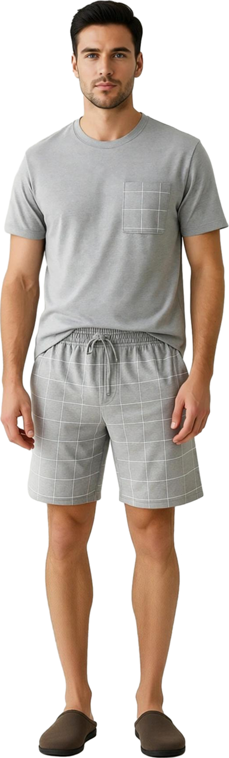 Erkek Melanj Ekose Pijama Takımı Bisiklet Yaka Regular Fit Fonksiyonel Dayanıklı Kaliteli Şık