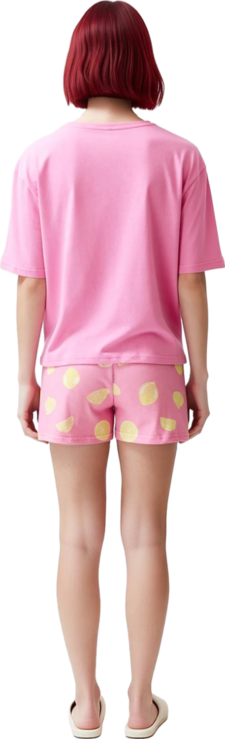 Kadın Limon Desenli Bisiklet Yaka Kısa Kollu Pijama Takımı Fonksiyonel Dayanıklı Kaliteli Şık