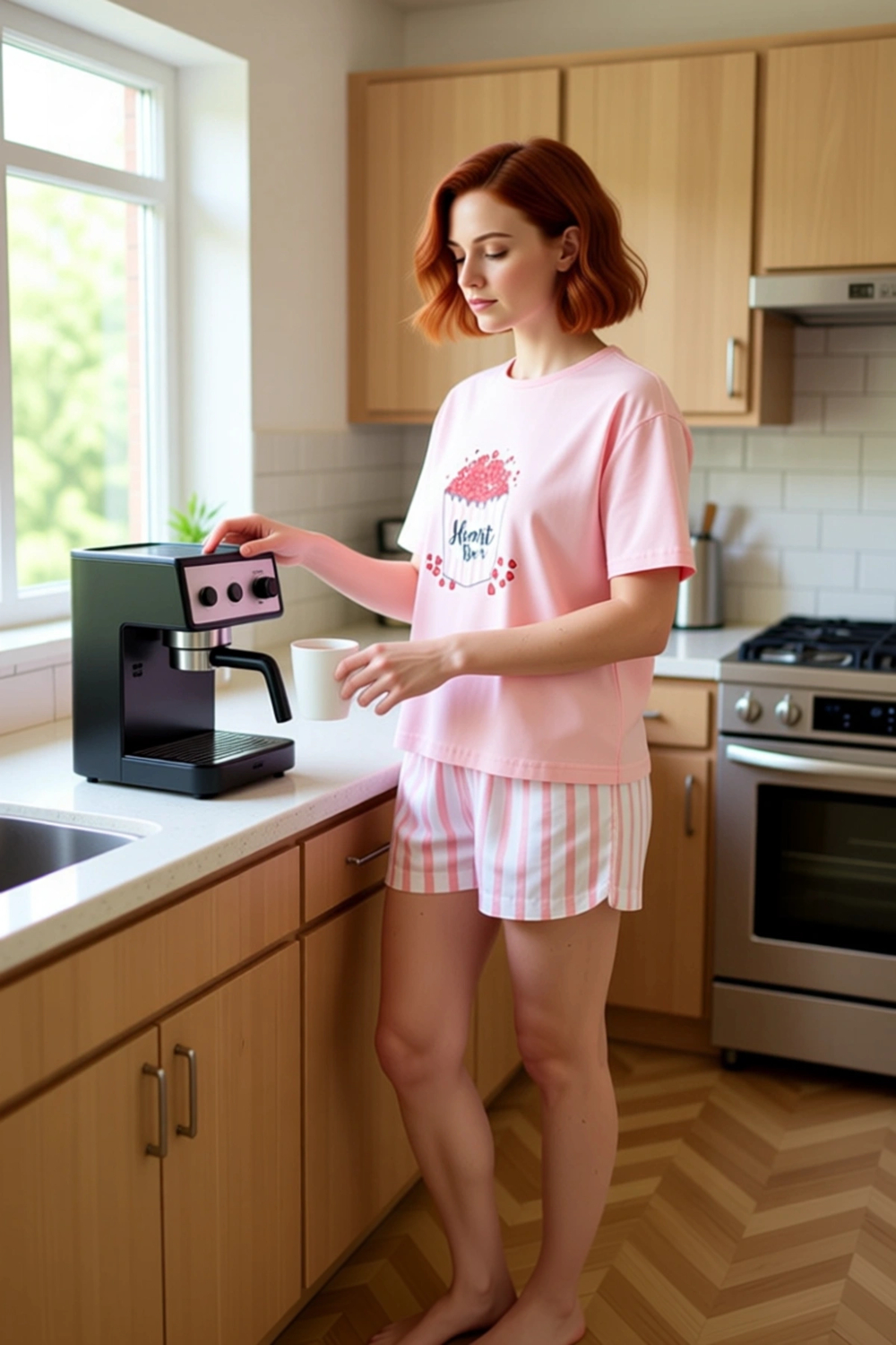 Kadın Kalpli Baskılı Çizgili Şortlu Pijama Takımı Fonksiyonel Dayanıklı Kaliteli Konforlu Şık