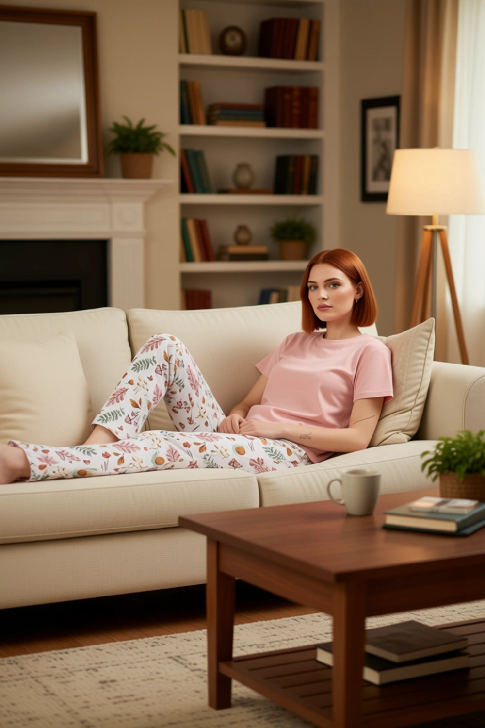 Kadın Tropikal Desenli Pudra Örme Pijama Takımı Fonksiyonel Dayanıklı Kaliteli Konforlu Şık