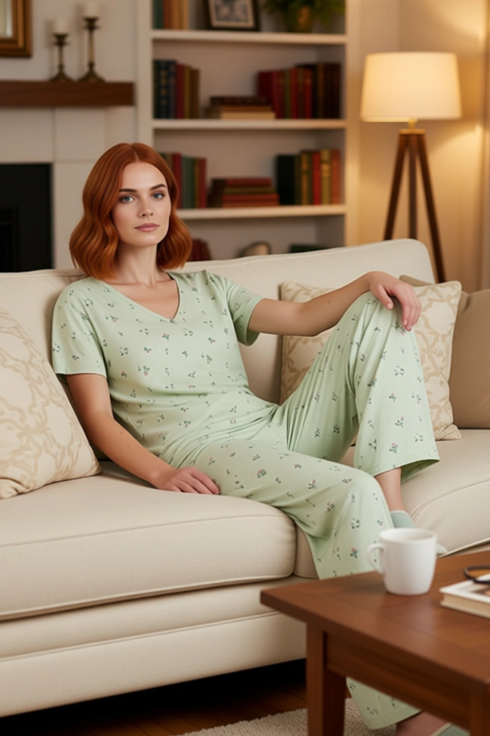 Kadın Çiçek Desenli V Yaka Viskoz Süprem Pijama Takımı Fonksiyonel Dayanıklı Kaliteli Spor