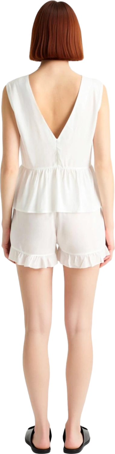 Kadın Fırfırlı V Yaka Kolsuz Viskoz Pijama Seti Fonksiyonel Dayanıklı Kaliteli Konforlu Şık