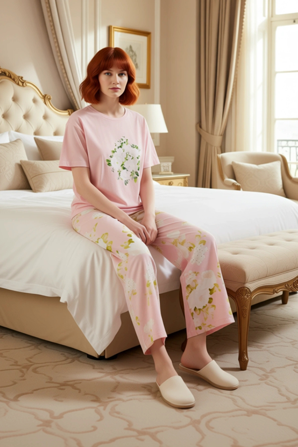 Kadın Çiçek Desenli Pamuklu Pijama Takımı Fonksiyonel Dayanıklı Kaliteli Konforlu Estetik Şık