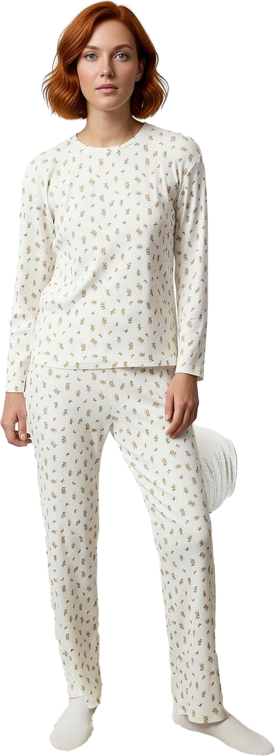 Kadın Çiçek Desenli Pamuklu Pijama Takımı Bisiklet Yaka Fonksiyonel Dayanıklı Kaliteli Şık