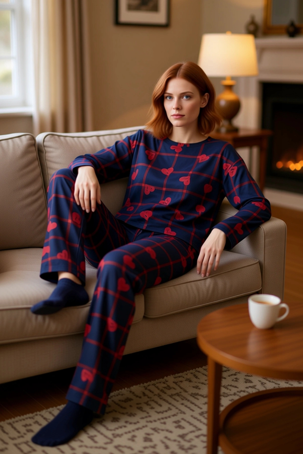 Kadin Kirmizi Kalpli Pijama Takımı Fonksiyonel Dayanıklı Kaliteli Konforlu Estetik Premium