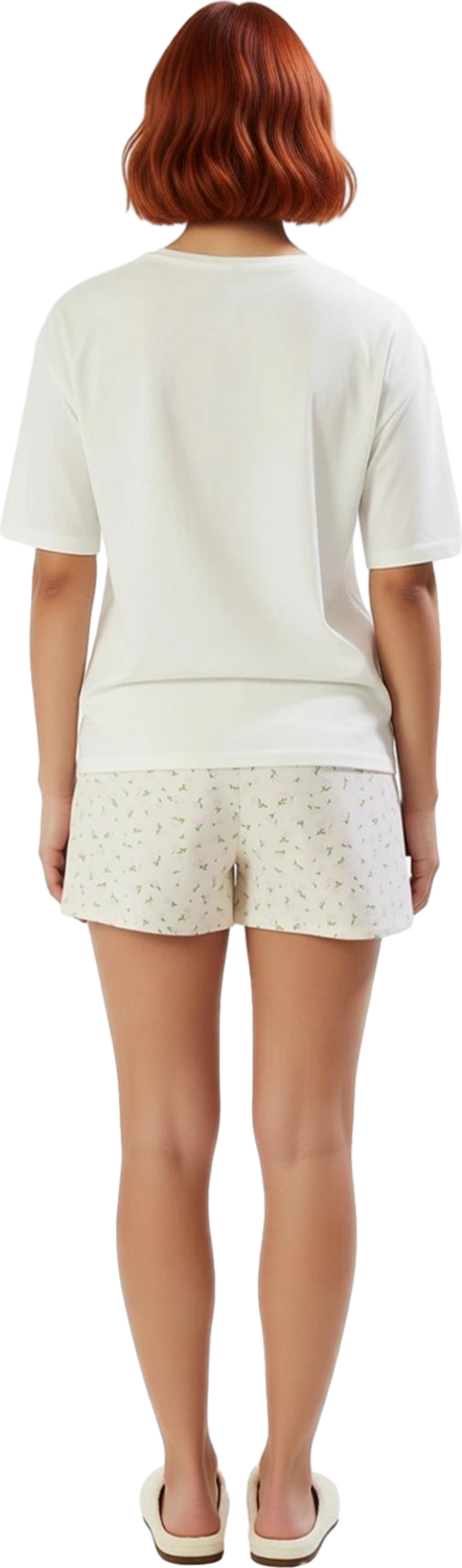 Kadın Çiçekli Baskılı Bisiklet Yaka Şortlu Pijama Takımı Fonksiyonel Dayanıklı Kaliteli Şık
