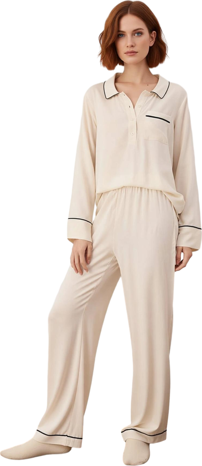 Kadın Viskon Pijama Takımı Uzun Kollu Ev Kıyafeti Fonksiyonel Dayanıklı Kaliteli Konforlu Şık