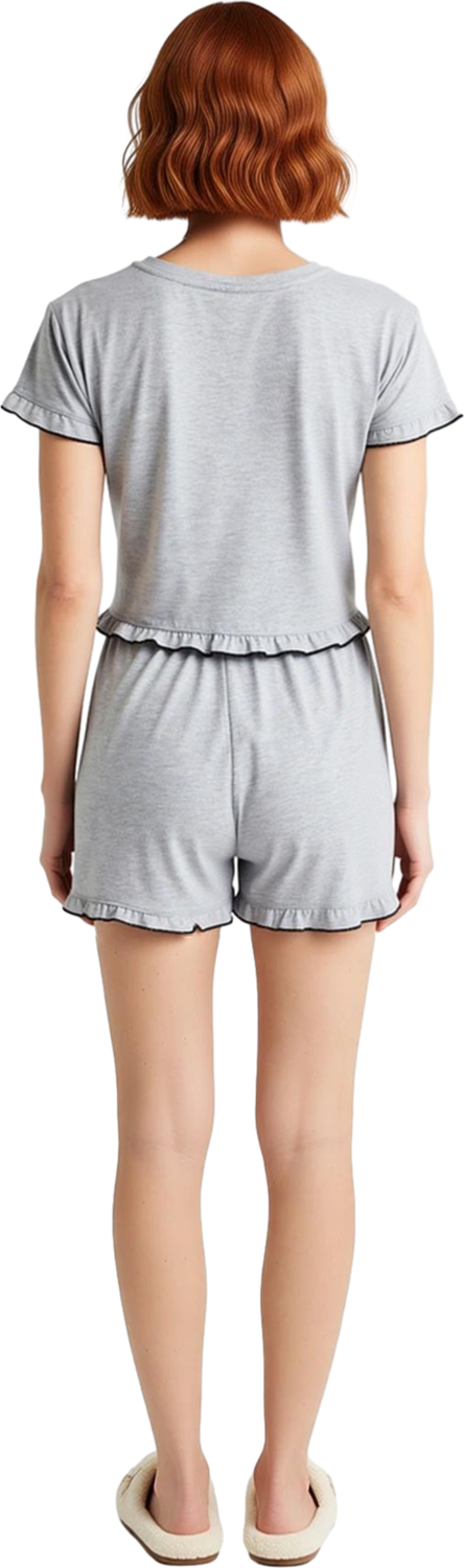Kadın Melanj Fırfırlı Pijama Takımı Şortlu Fonksiyonel Dayanıklı Kaliteli Konforlu Estetik