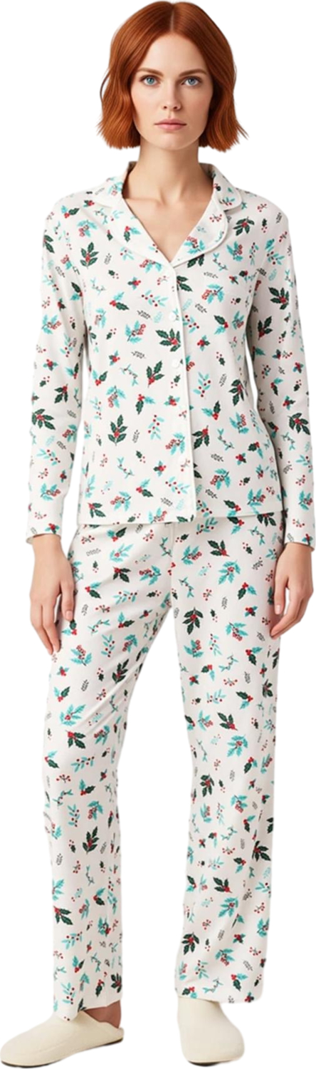 Kadın Çiçek Desenli Gömlek Yaka Pijama Takımı Fonksiyonel Dayanıklı Kaliteli Konforlu Spor