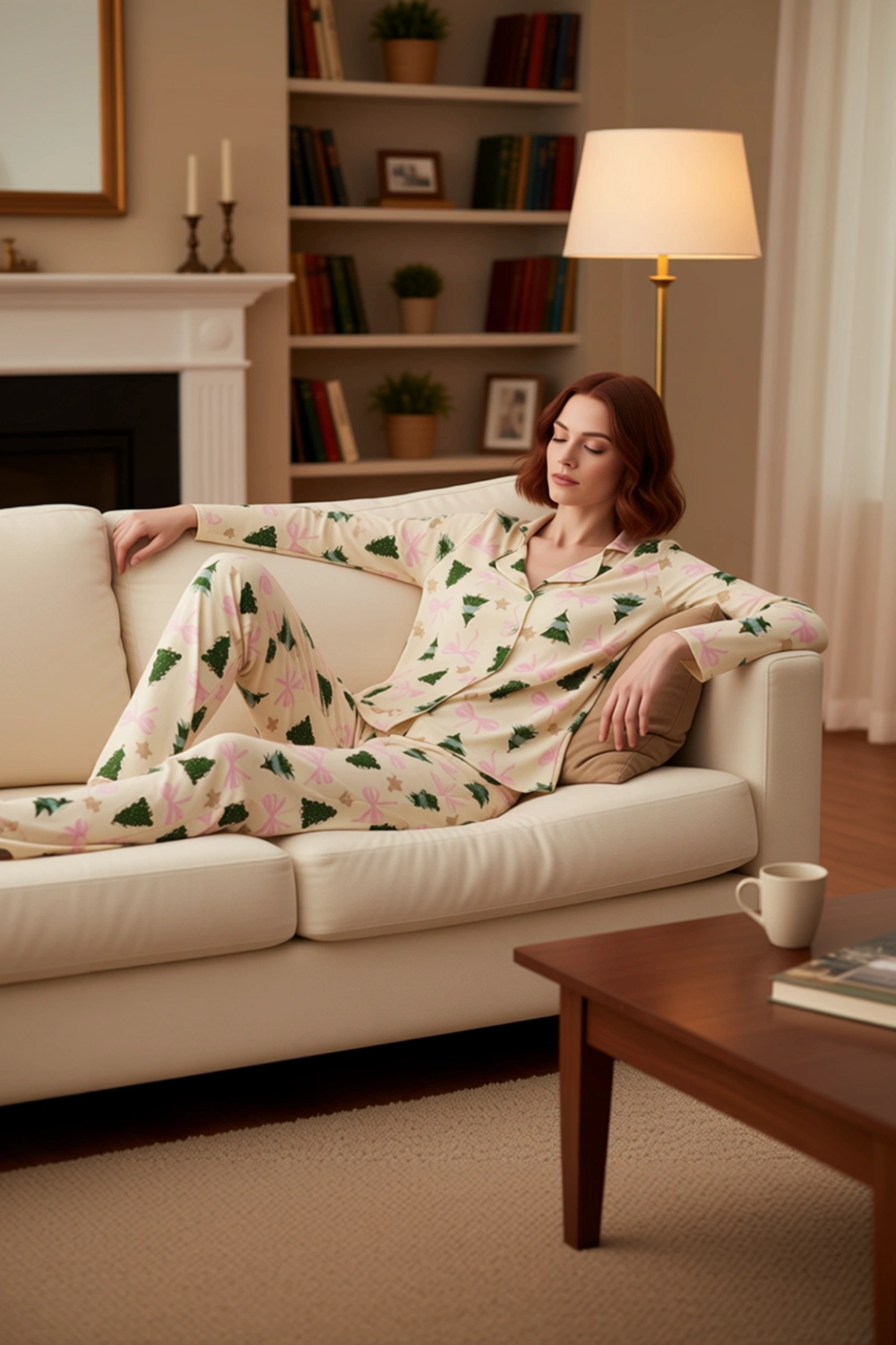 Kadın Yılbaşı Ağaç Baskılı Gömlek ve Pantolon Pijama Takımı Fonksiyonel Dayanıklı Kaliteli