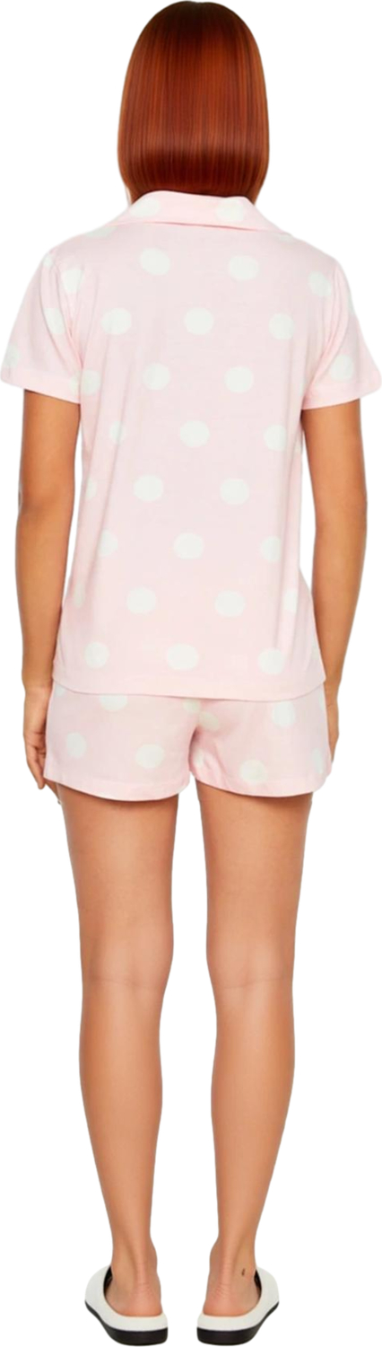 Kadın Puantiyeli Gömlek ve Şortlu Pijama Takımı Fonksiyonel Dayanıklı Kaliteli Konforlu Şık