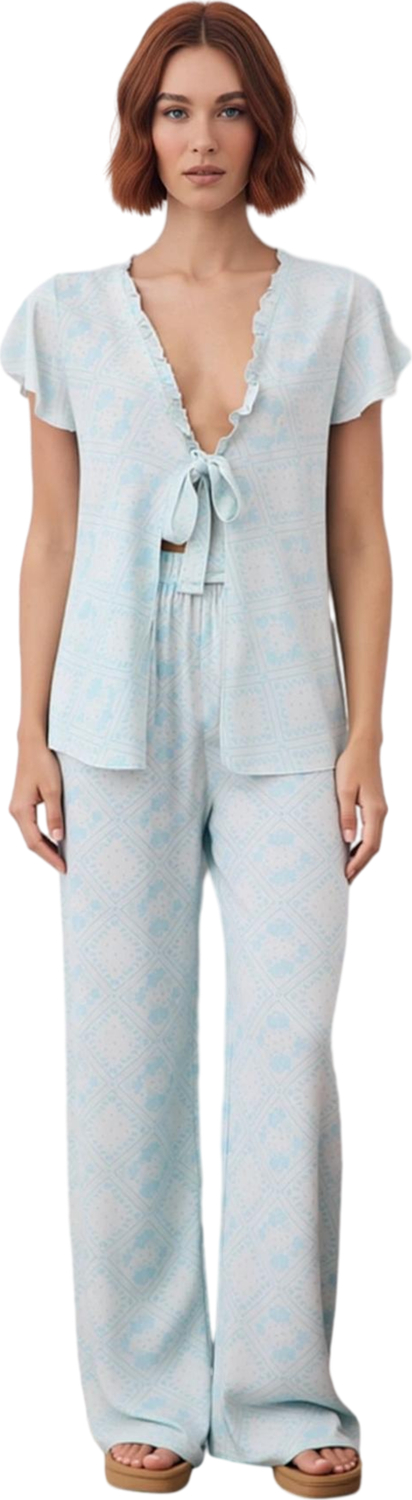 Kadın Etnik Desenli V Yaka Kısa Kollu Pijama Takımı Fonksiyonel Dayanıklı Kaliteli Estetik