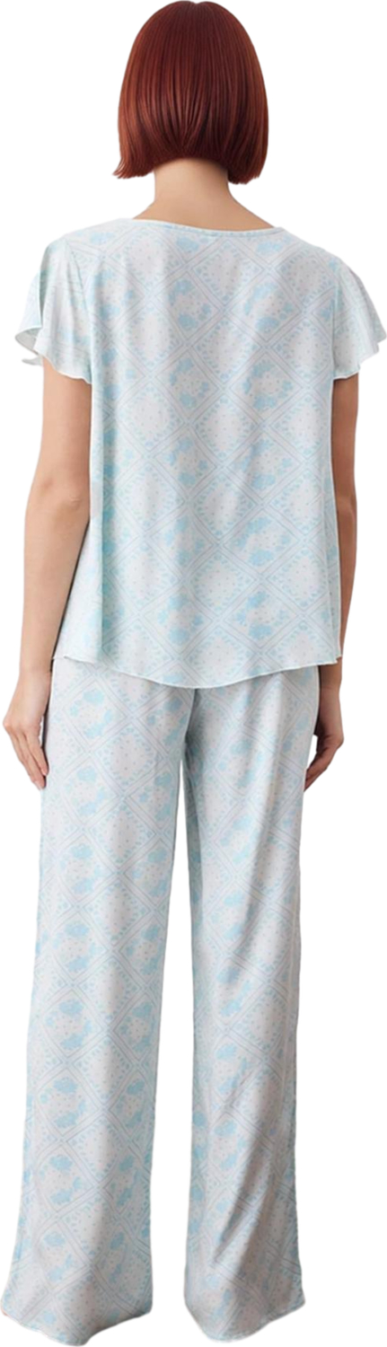 Kadın Etnik Desenli V Yaka Kısa Kollu Pijama Takımı Fonksiyonel Dayanıklı Kaliteli Estetik