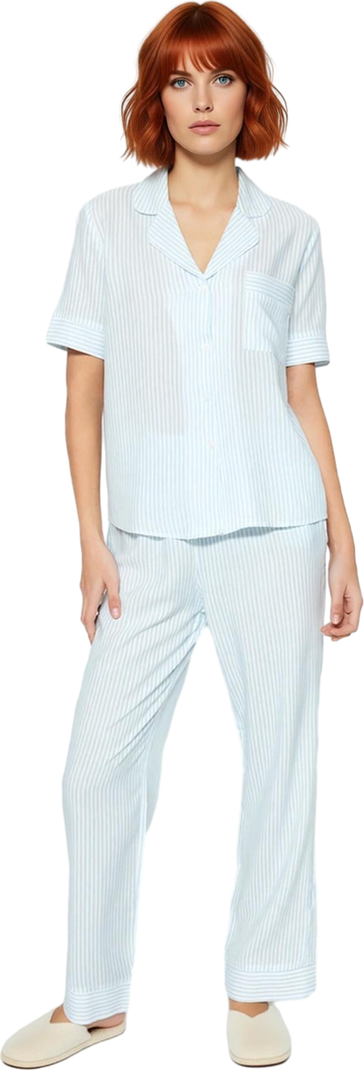 Kadın Çizgili Gömlek ve Pantolon Pijama Seti Konfor Fonksiyonel Dayanıklı Kaliteli Estetik